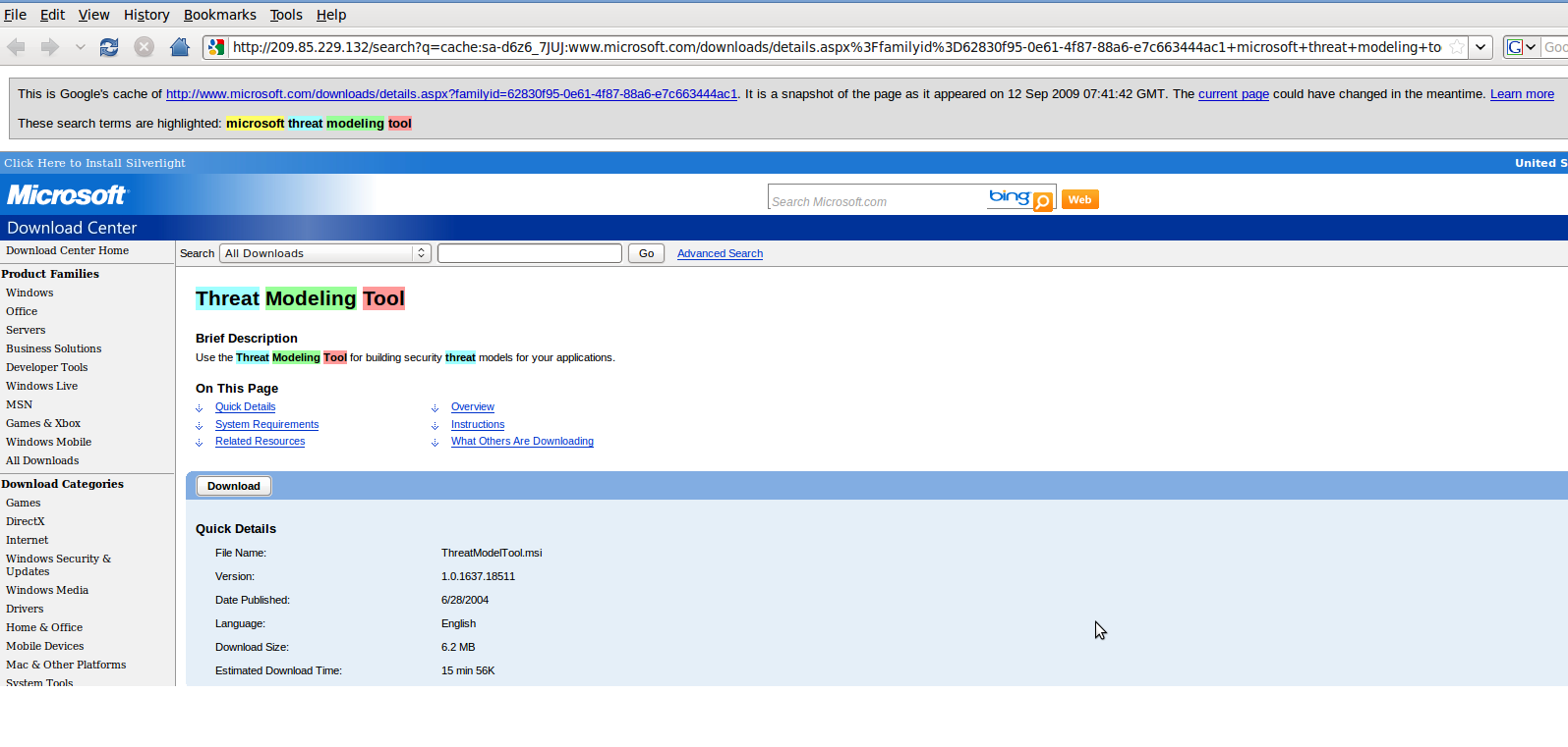 Google Cached page Google Cached page